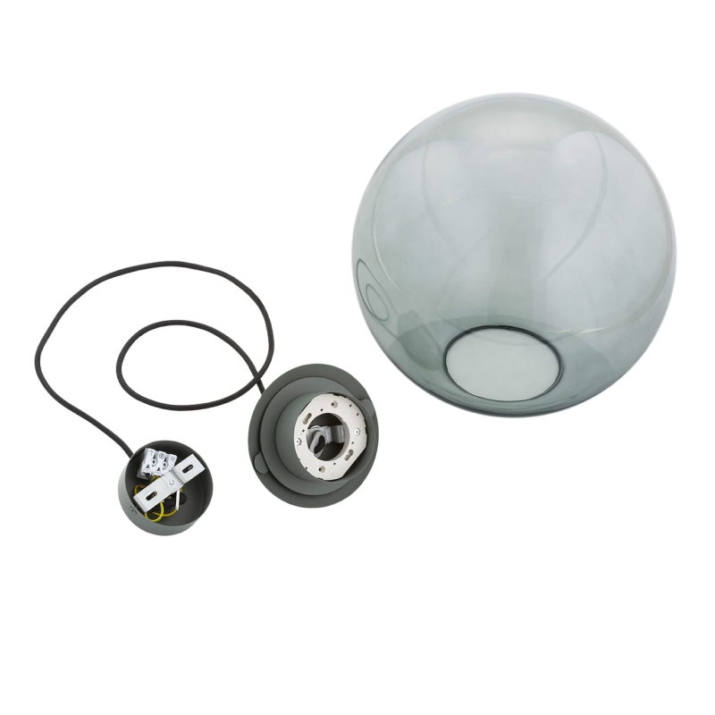 Szklana lampa wisząca kula w kolorze zielonoszarym SACRAMENTO - sposób montażu.