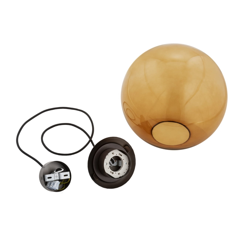 Szklana lampa wisząca kula z kloszem w kolorze bursztynowym SACRAMENTO - sposób montażu.