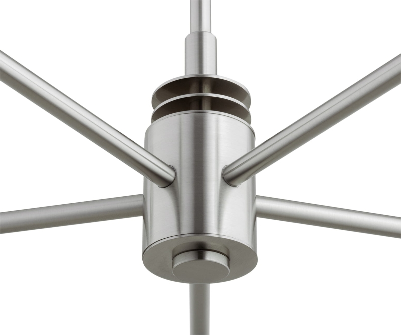 Srebrny niklowany żyrandol pięcioramienny z kloszami z mlecznego szkła PRESTON 5.