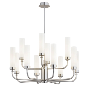 Srebrny żyrandol PRESTON 12 mleczne szkło