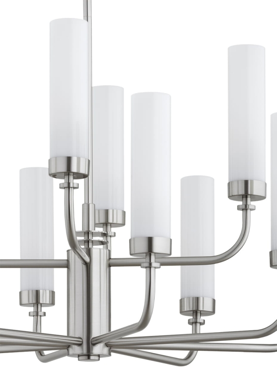 Duży srebrny niklowany żyrandol dwunastoramienny z kloszami z mlecznego szkła PRESTON 12.