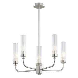 Srebrny żyrandol PRESTON 5 ryflowane szkło