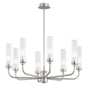 Srebrny żyrandol PRESTON 8 ryflowane szkło