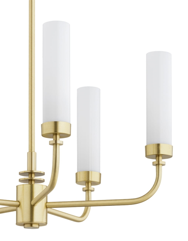 Mosiężny żyrandol pięcioramienny z kloszami z mlecznego szkła PRESTON 5.