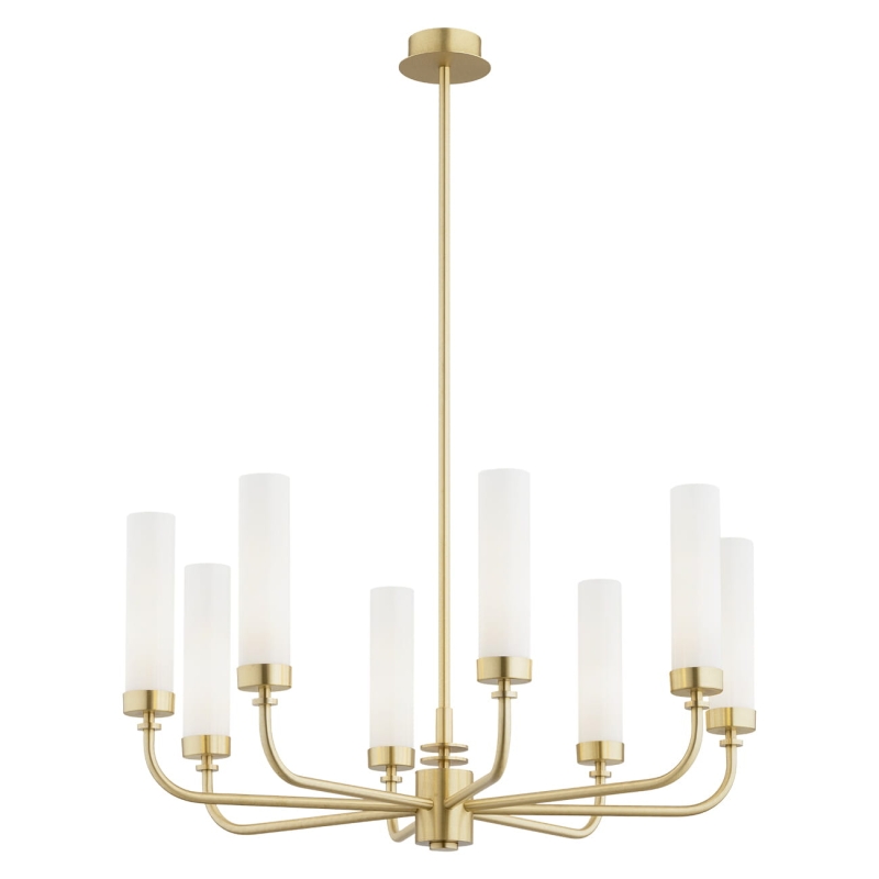 Mosiężny żyrandol ośmioramienny z kloszami z mlecznego szkła PRESTON 8.