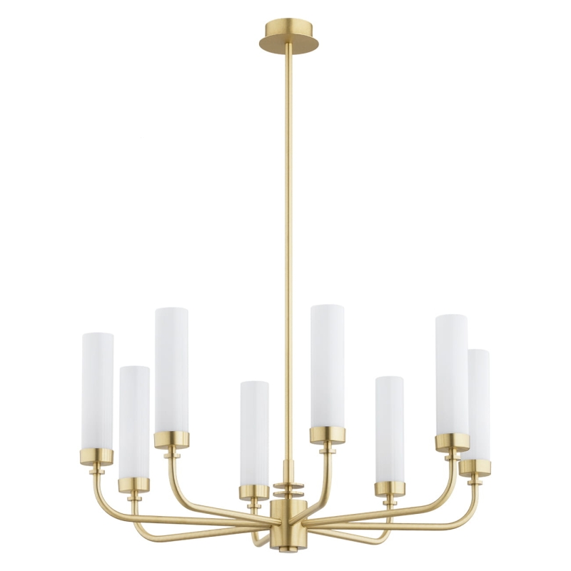 Mosiężny żyrandol ośmioramienny z kloszami z mlecznego szkła PRESTON 8.