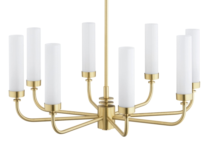 Mosiężny żyrandol ośmioramienny z kloszami z mlecznego szkła PRESTON 8.