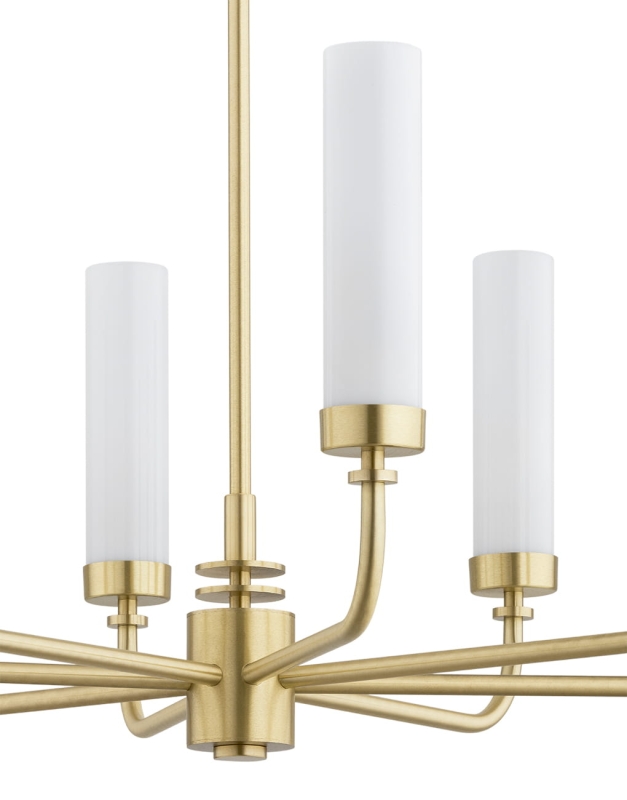 Mosiężny żyrandol ośmioramienny z kloszami z mlecznego szkła PRESTON 8.