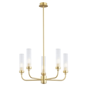 Mosiężny żyrandol PRESTON 5 ryflowane szkło