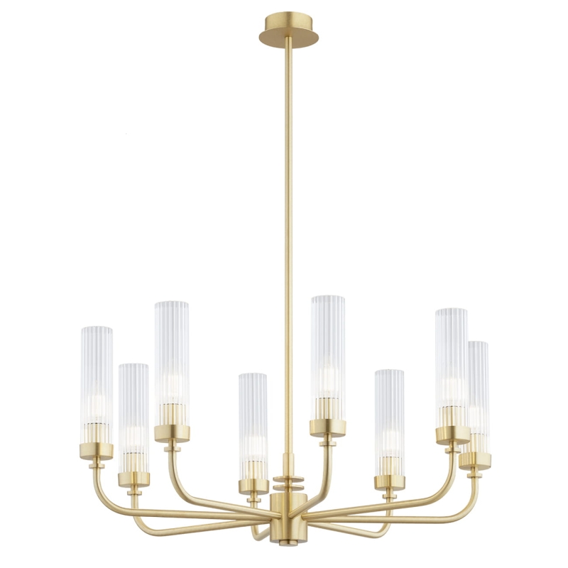 Mosiężny żyrandol ośmioramienny z kloszami z ryflowanego szkła PRESTON 8.