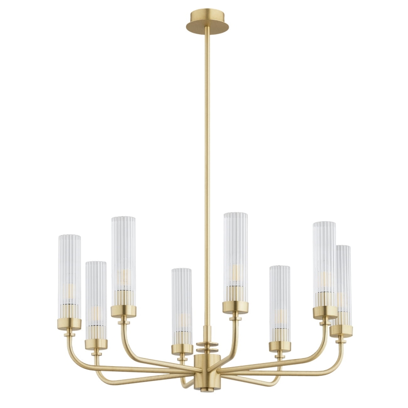 Mosiężny żyrandol ośmioramienny z kloszami z ryflowanego szkła PRESTON 8.