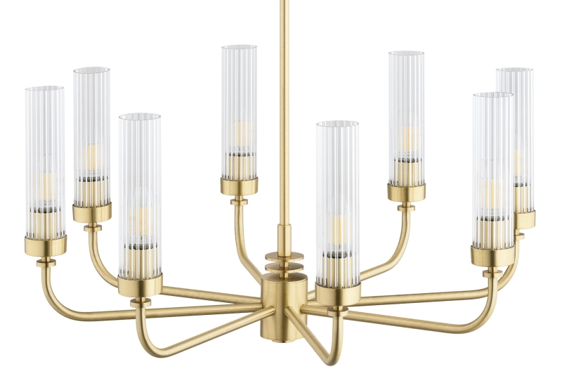 Mosiężny żyrandol ośmioramienny z kloszami z ryflowanego szkła PRESTON 8.