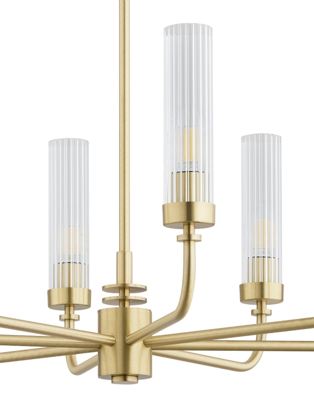 Mosiężny żyrandol ośmioramienny z kloszami z ryflowanego szkła PRESTON 8.