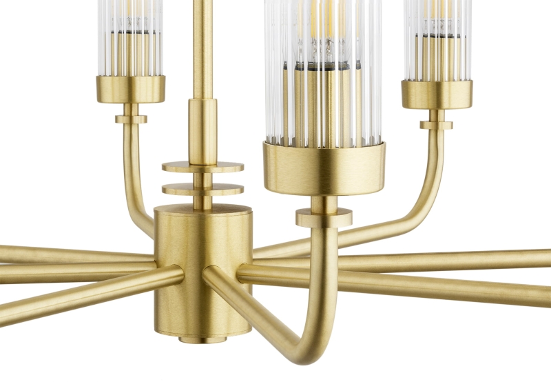 Mosiężny żyrandol ośmioramienny z kloszami z ryflowanego szkła PRESTON 8.