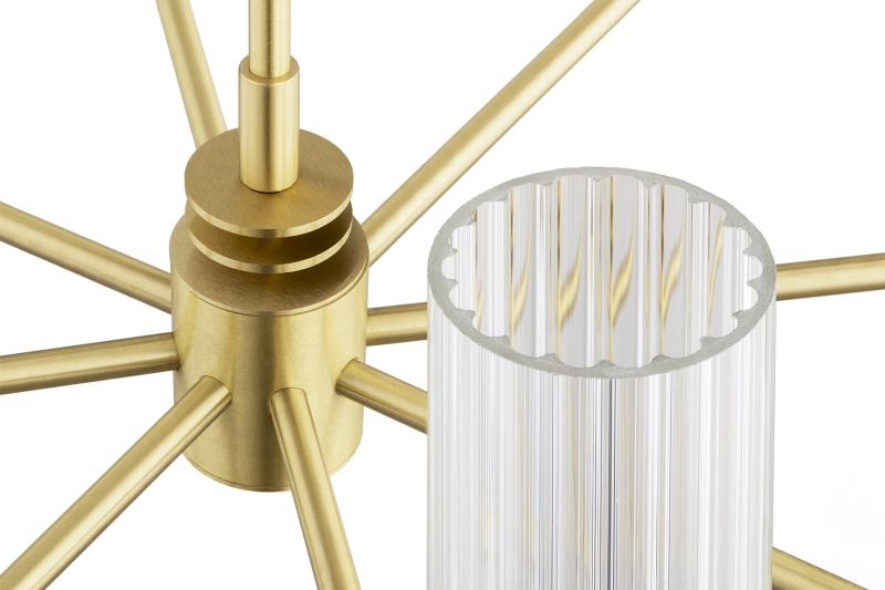 Mosiężny żyrandol ośmioramienny z kloszami z ryflowanego szkła PRESTON 8.