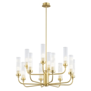 Mosiężny żyrandol PRESTON 12 ryflowane szkło