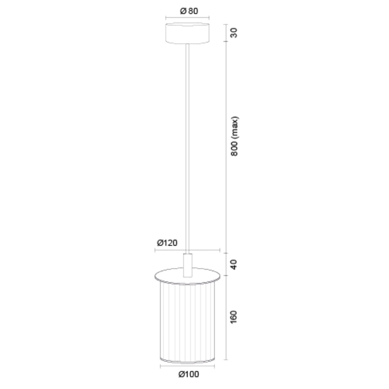 Złota lampa wisząca ogrodowa z kloszem z ryflowanego szkła w kształcie tuby NORFOLK - wymiary.