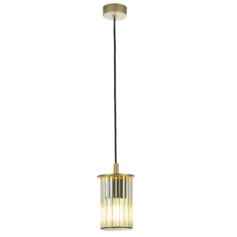 Złota lampa wisząca ogrodowa z kloszem z ryflowanego szkła w kształcie tuby NORFOLK.