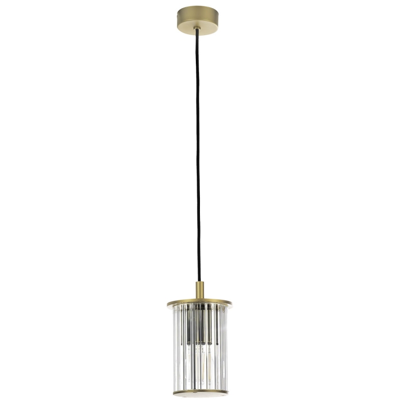 Złota lampa wisząca ogrodowa z kloszem z ryflowanego szkła w kształcie tuby NORFOLK.
