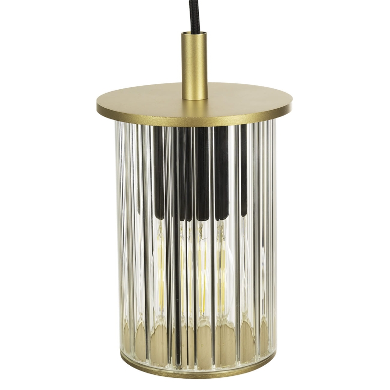 Złota lampa wisząca ogrodowa z kloszem z ryflowanego szkła w kształcie tuby NORFOLK.