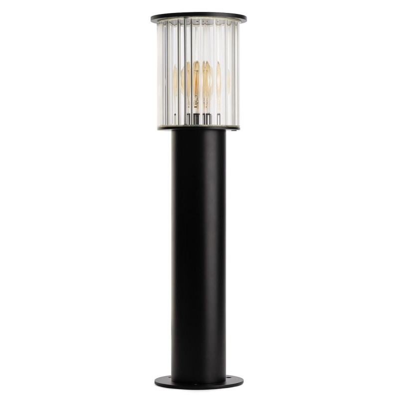 Czarna lampa słupek ogrodowy NORFOLK z aluminium i ryflowanego szkła.