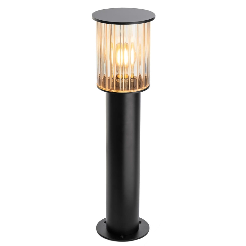 Czarna lampa słupek ogrodowy NORFOLK z aluminium i ryflowanego szkła.