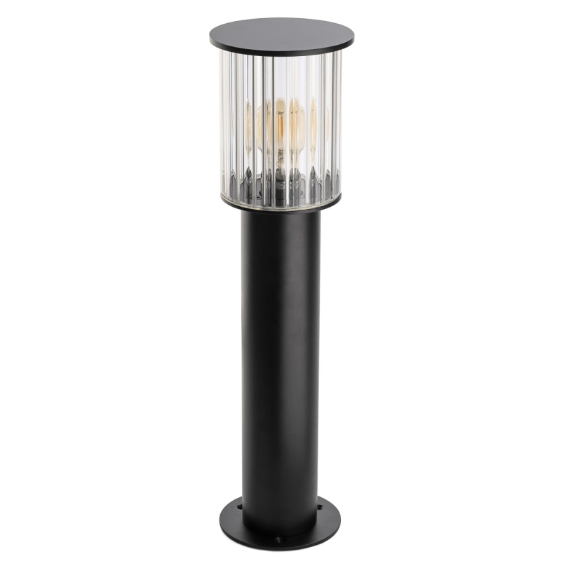Czarna lampa słupek ogrodowy NORFOLK z aluminium i ryflowanego szkła.