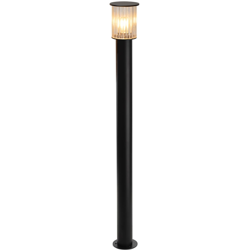 Czarna wysoka lampa słupek ogrodowy NORFOLK z aluminium i ryflowanego szkła.