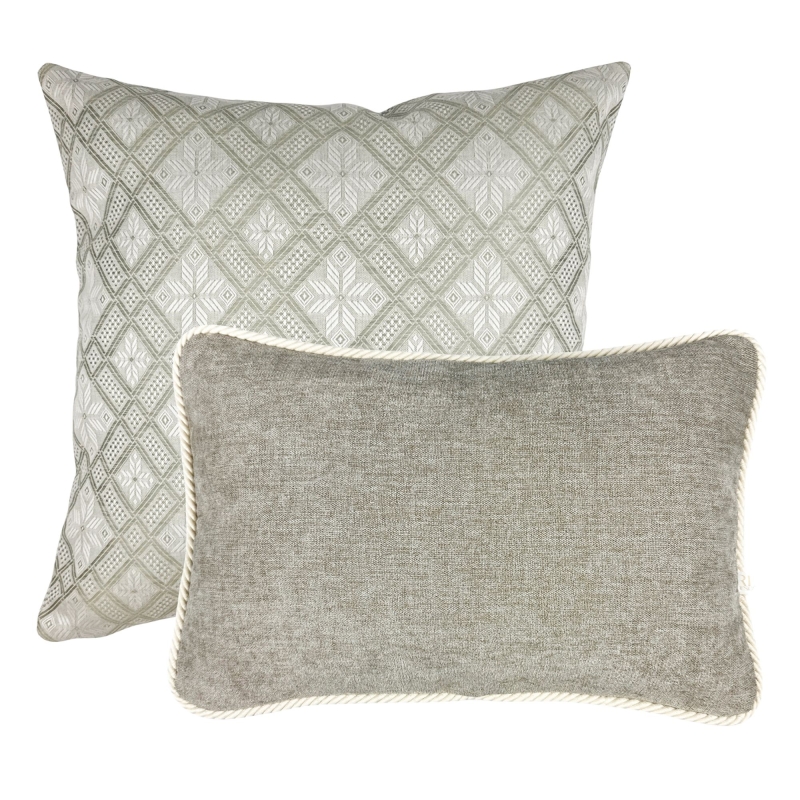 Beżowo-szałwiowy zestaw poduszek w drobny wzór No. 14.