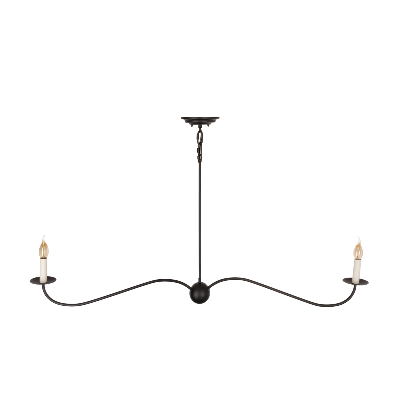 Podłużny czarny żyrandol podwójny z oprawkami w kształcie świec. Podłużny żyrandol w stylu modern farmhouse ELINEA.