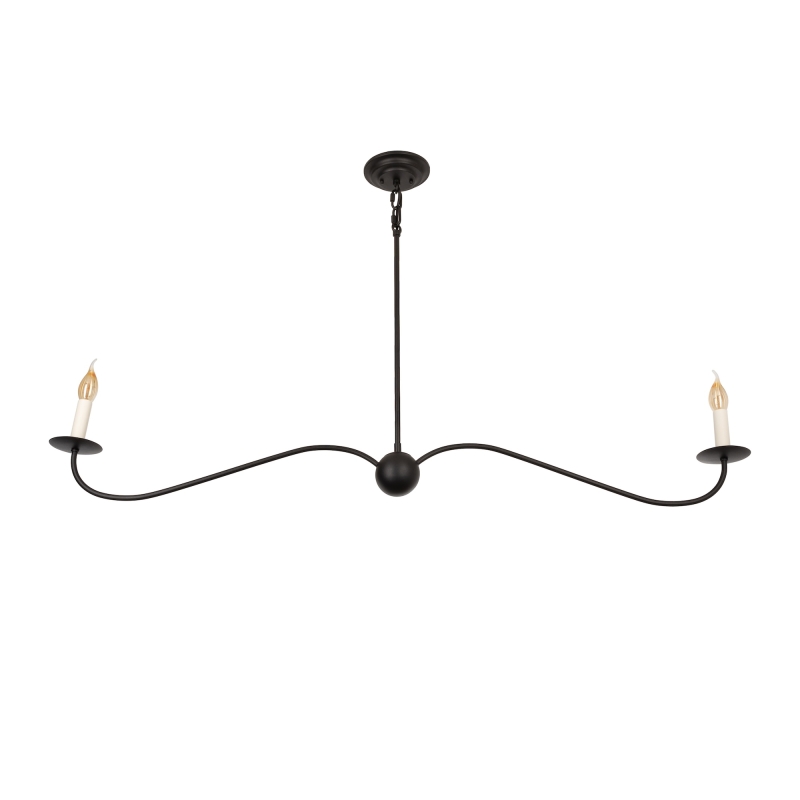 Podłużny czarny żyrandol podwójny z oprawkami w kształcie świec. Podłużny żyrandol w stylu modern farmhouse ELINEA.