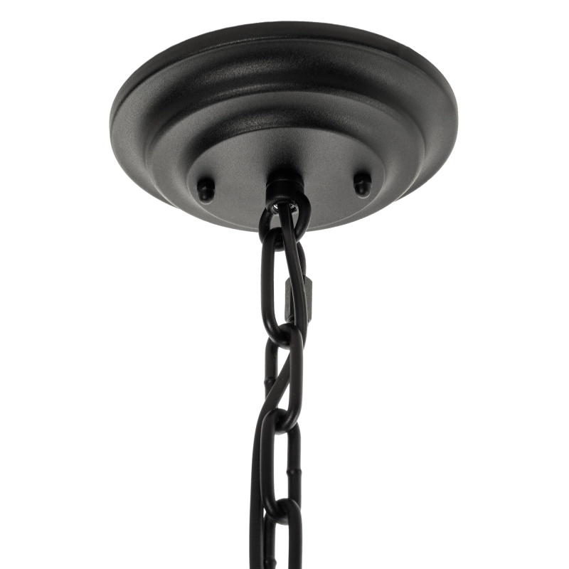 Podłużny czarny żyrandol podwójny z białymi abażurami w stylu modern farmhouse SHOWY - detal.