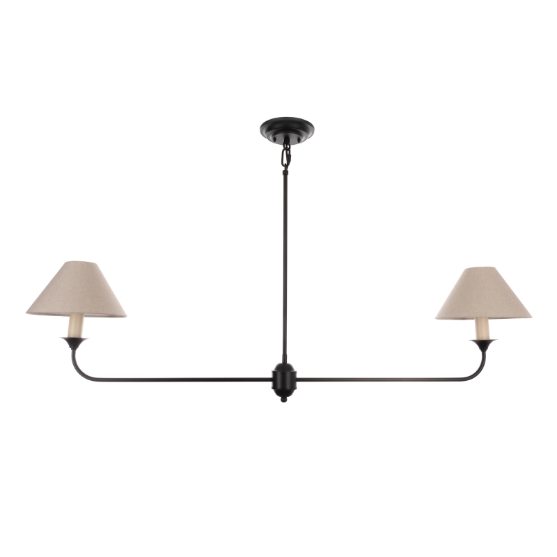 Podłużny czarny żyrandol podwójny z lnianymi abażurami w stylu modern farmhouse SHOWY.