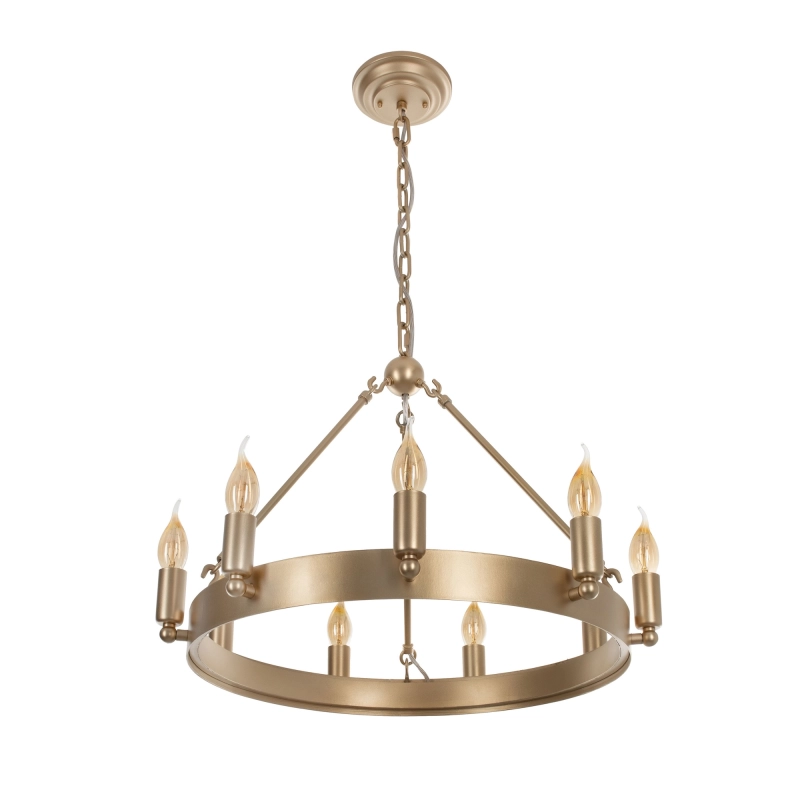 Złoty okrągły żyrandol o średnicy 80 cm z dekoracyjnymi oprawkami CROWN.