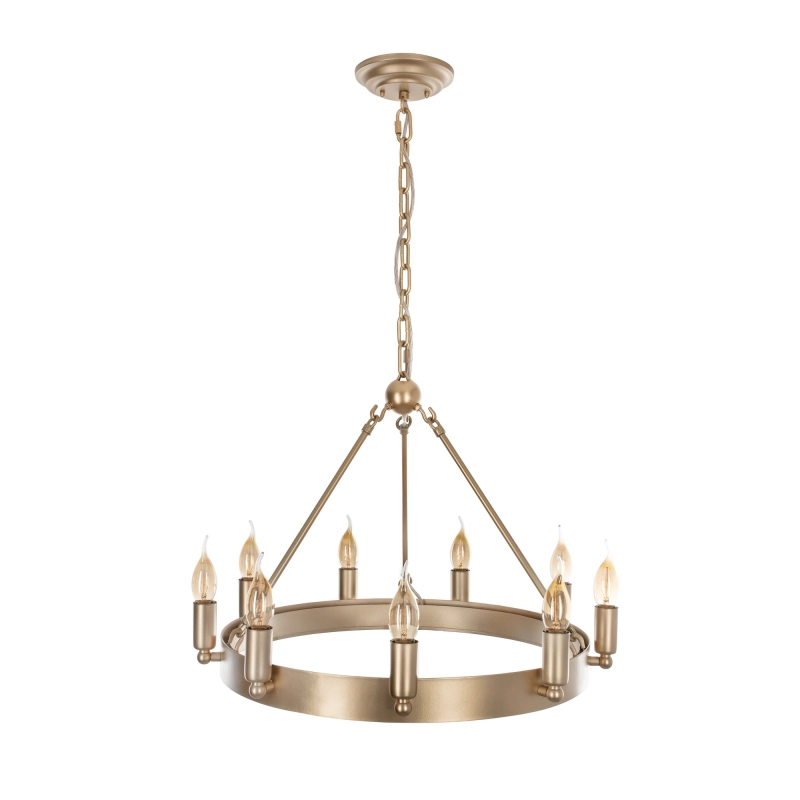 Złoty okrągły żyrandol o średnicy 80 cm z dekoracyjnymi oprawkami CROWN.