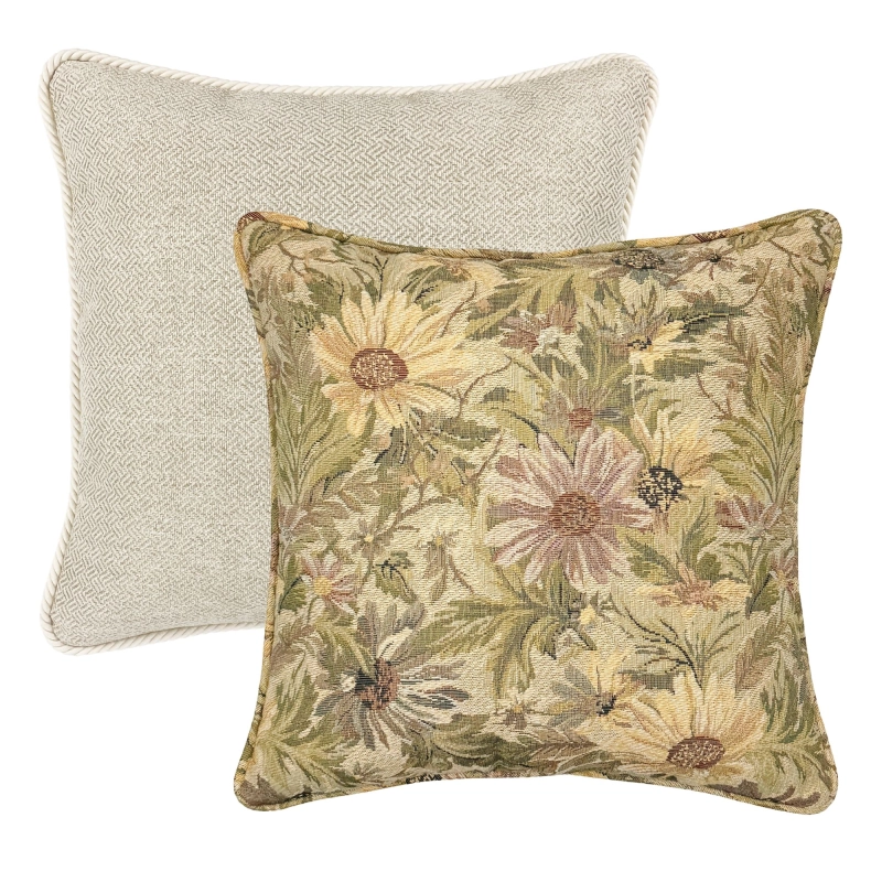 Beżowo-żółty zestaw żakardowych poduszek kwadratowych.