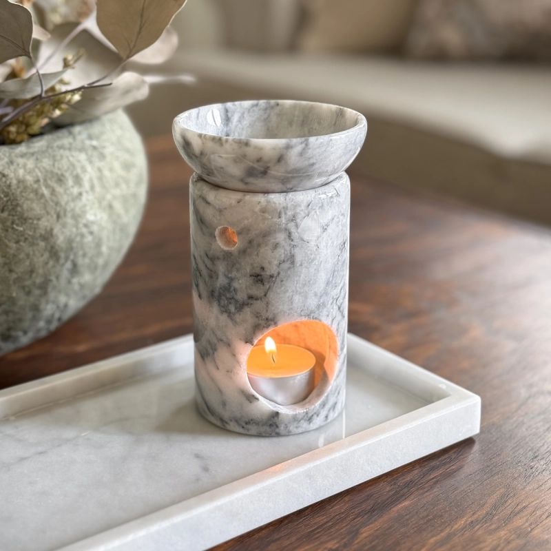Szary kominek zapachowy z marmuru na wosk zapachowy MARBEA.