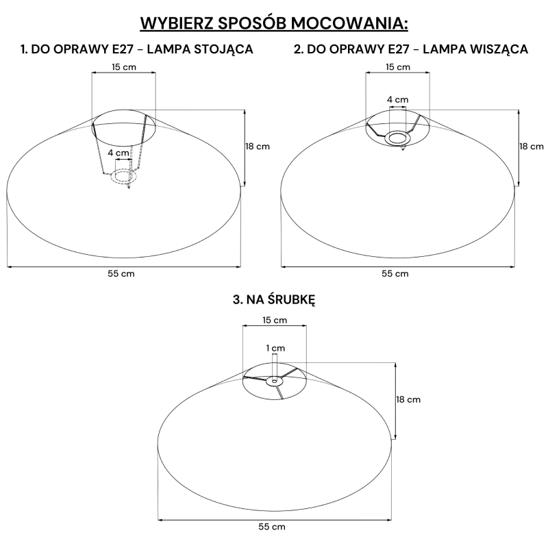 Duży lniany abażur stożkowy 55 cm ILIA - rysunek