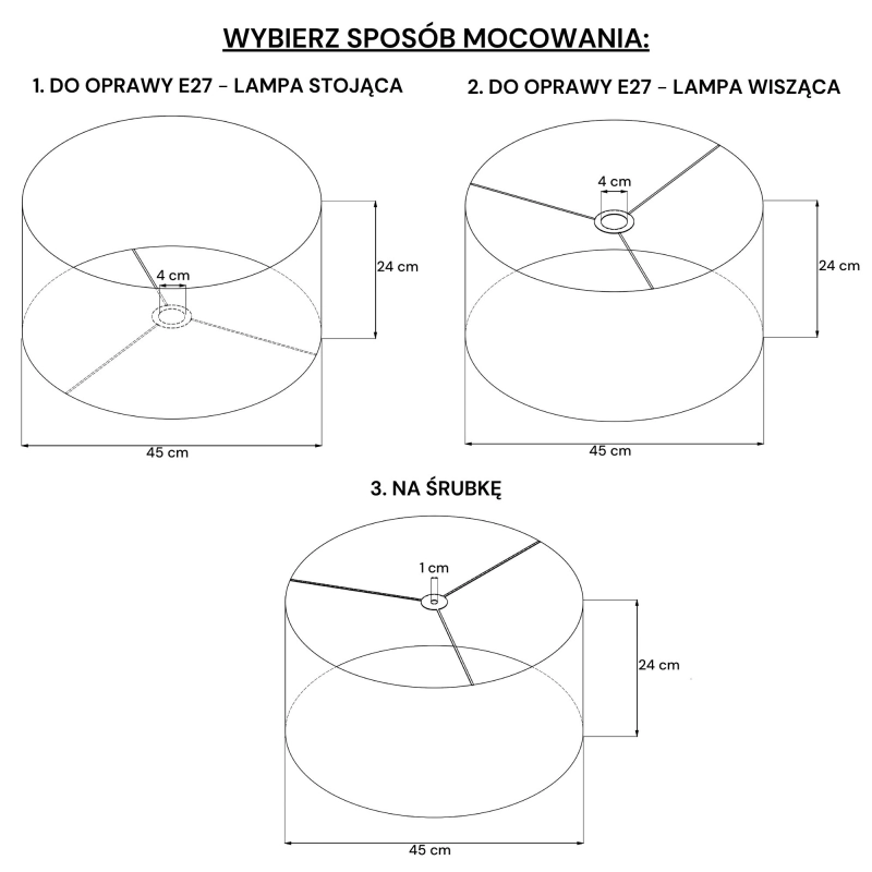 Czarny abażur w kolorowe pawie walec 45 cm PAVA - rysunek