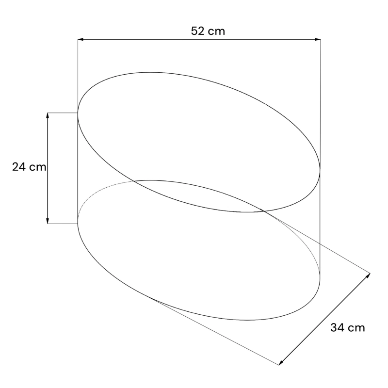 Duży biało-czarny owalny abażur z gładkiej bawełny owal 52 cm BASE - rysunek