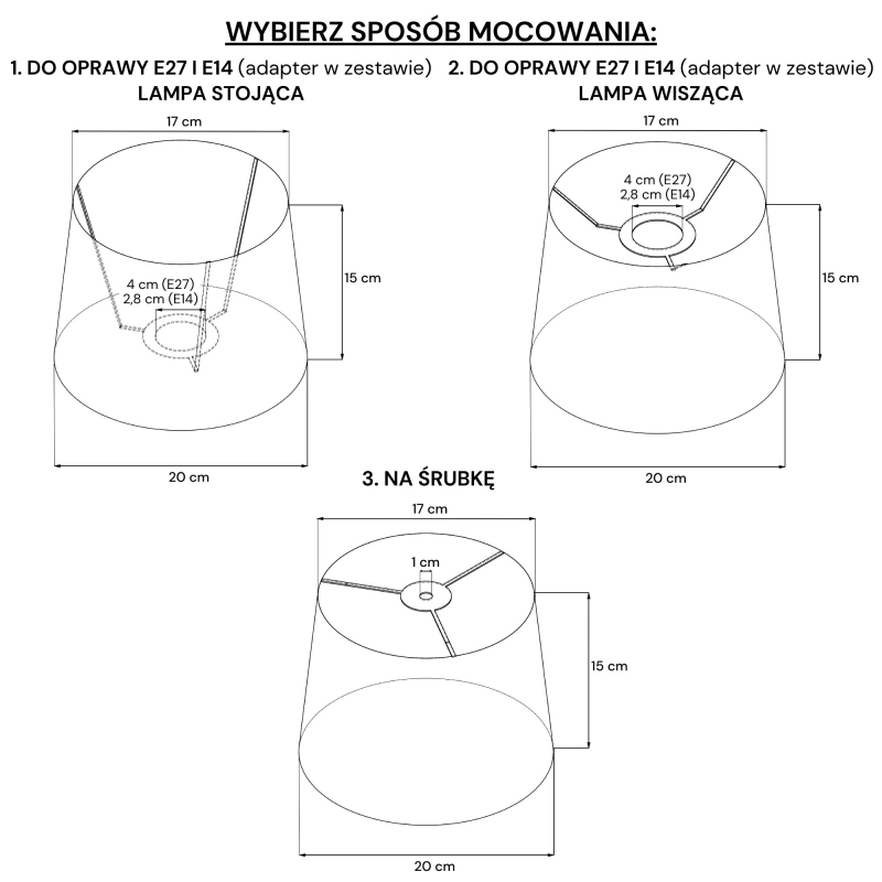 Biały abażur do lampki nocnej stożek 20 cm BASE - rysunek