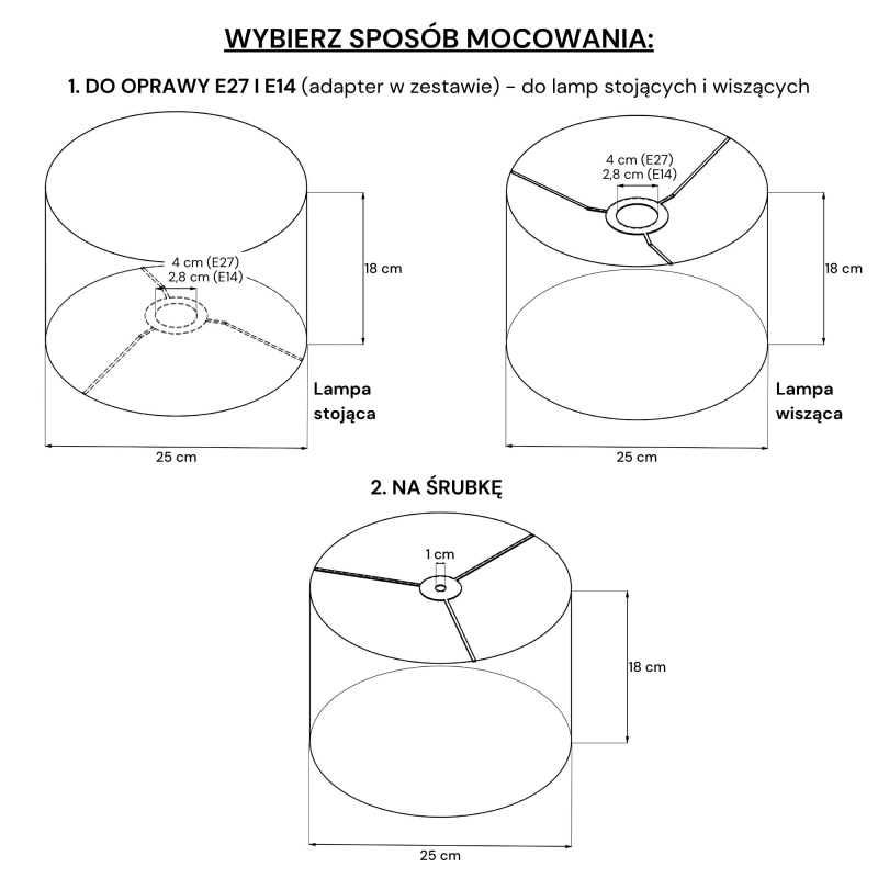Biały abażur do lampki nocnej walec 25 cm BASE - rysunek