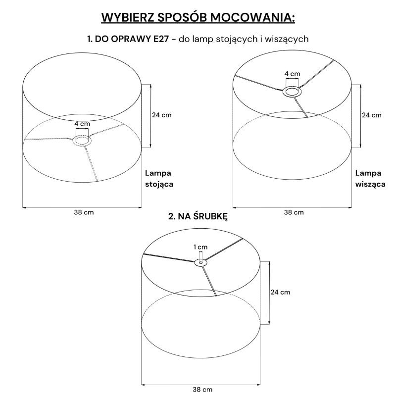 Biały abażur walec 38 cm BASE - rysunek