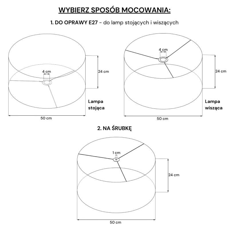 Biały abażur walec 50 cm BASE - rysunek