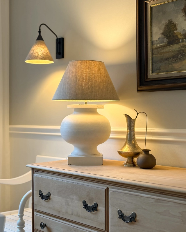 Lniany abażur do lampy stołowej ścięty stożek 40 cm z tkaniny lniano-bawełnianej LINO.