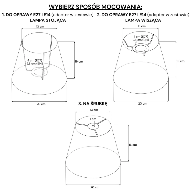 Mały lniany abażur stożkowy z wyraźnym splotem LINO 20 cm - rysunek.