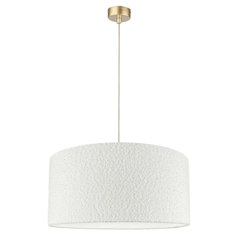 Biało-złota lampa wisząca z abażurem bouclé NEBIA II.