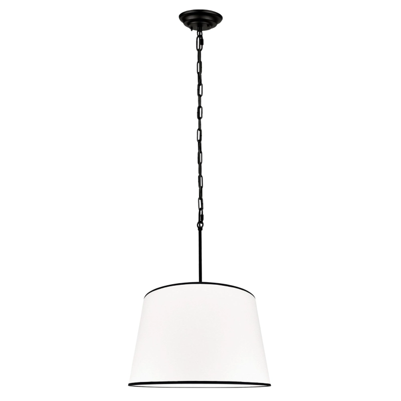 Biało-czarna lampa wisząca na łańcuchu ze stożkowym abażurem SILIA BLACK I biało-czarny