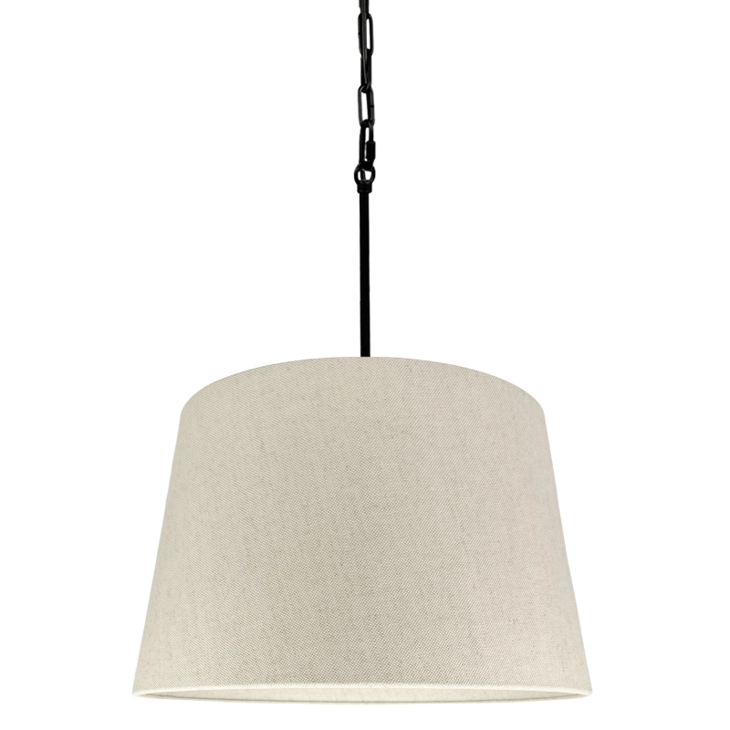 Lniana lampa wisząca na czarnym łańcuchu ze stożkowym abażurem SILIA BLACK I