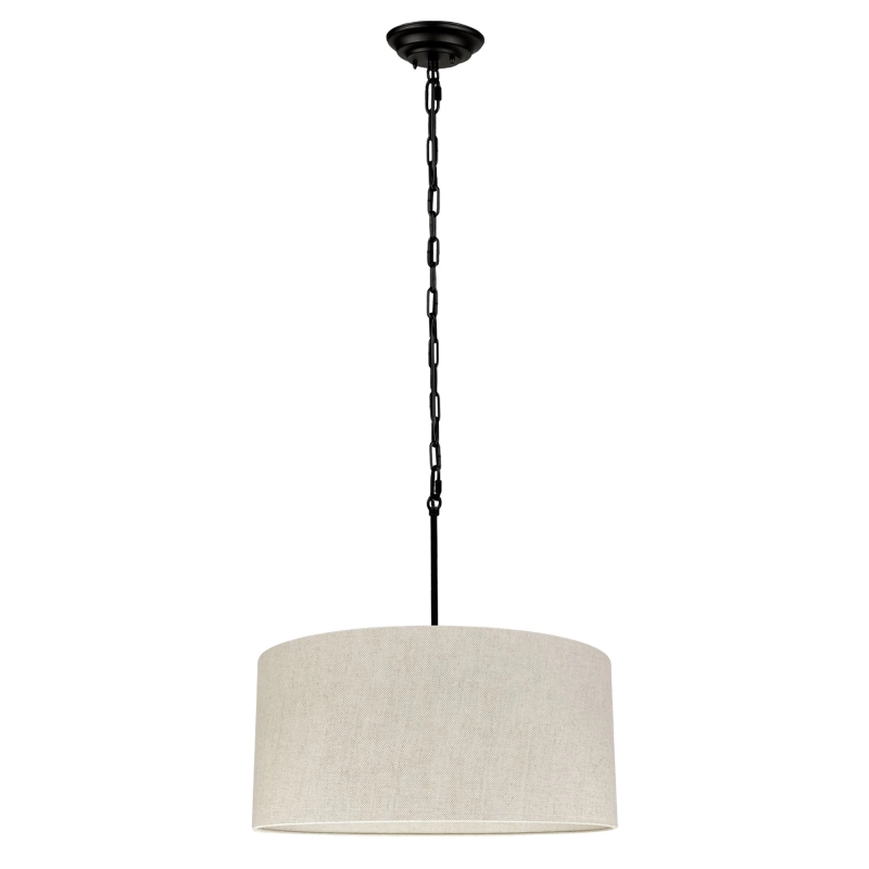 Lampa wisząca na łańcuchu z lnianym abażurem SILIA BLACK III len